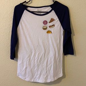 white tee with food embroidery / XS